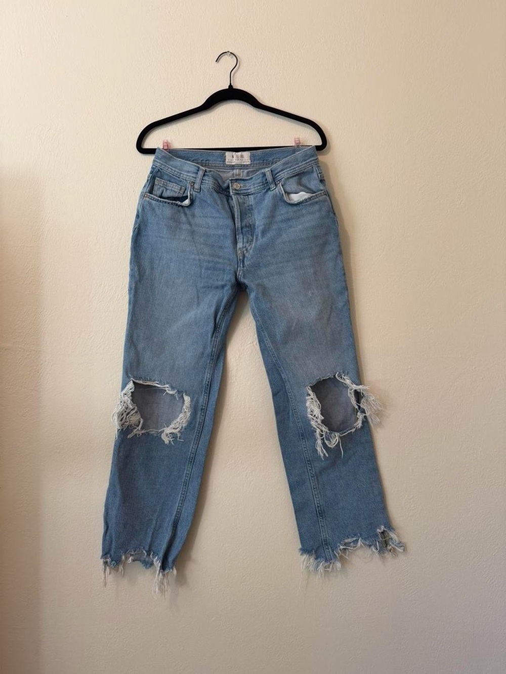 We The Free Light Blue Distressed Straight-Leg Jeans